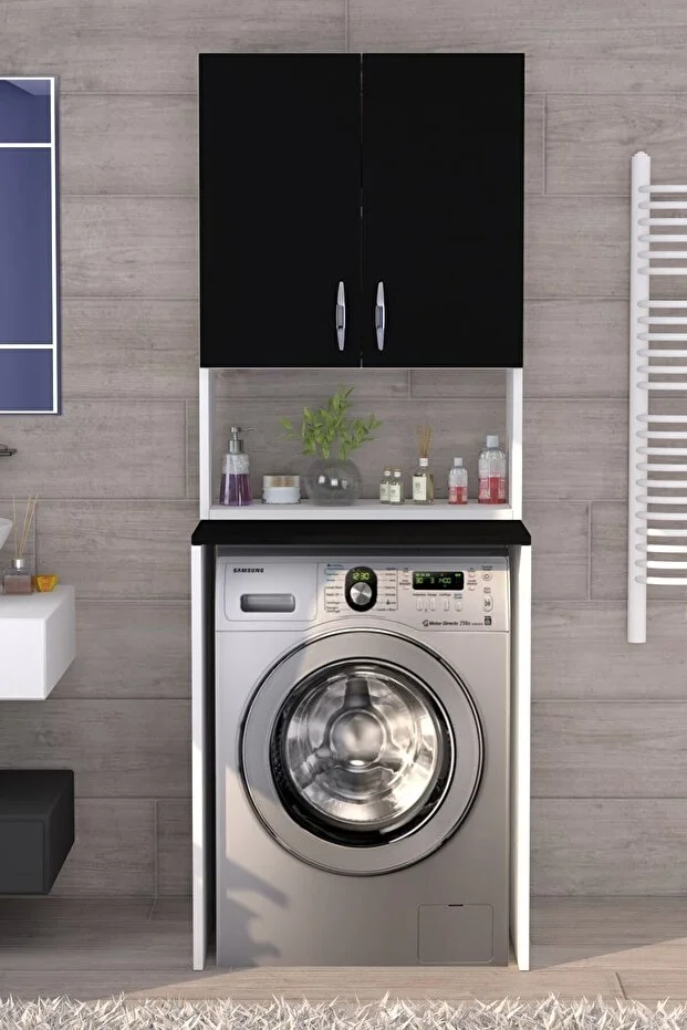 Üst Dolaplı Çok Amaçlı Çamaşır Makinesi Banyo Dolabı Beyaz